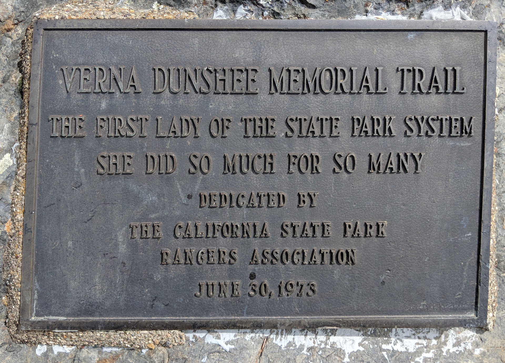 Verna Dunshee Memorial Trail Plaque